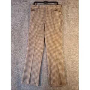 Sears Kings Road Perma Prest Plaid Trousers Mens 36L Brown Tan VTG 70s USA Made